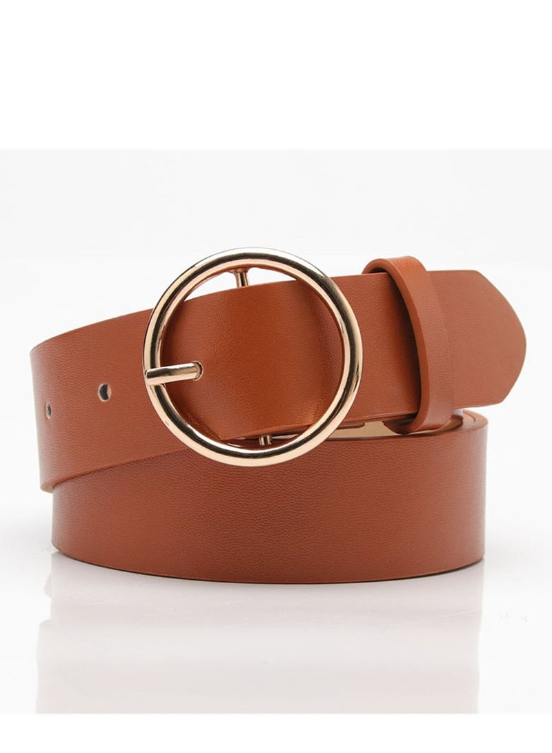 Round Button Casual Simple Versatile Women's Jeans Accessory Belt 105cm  Brown