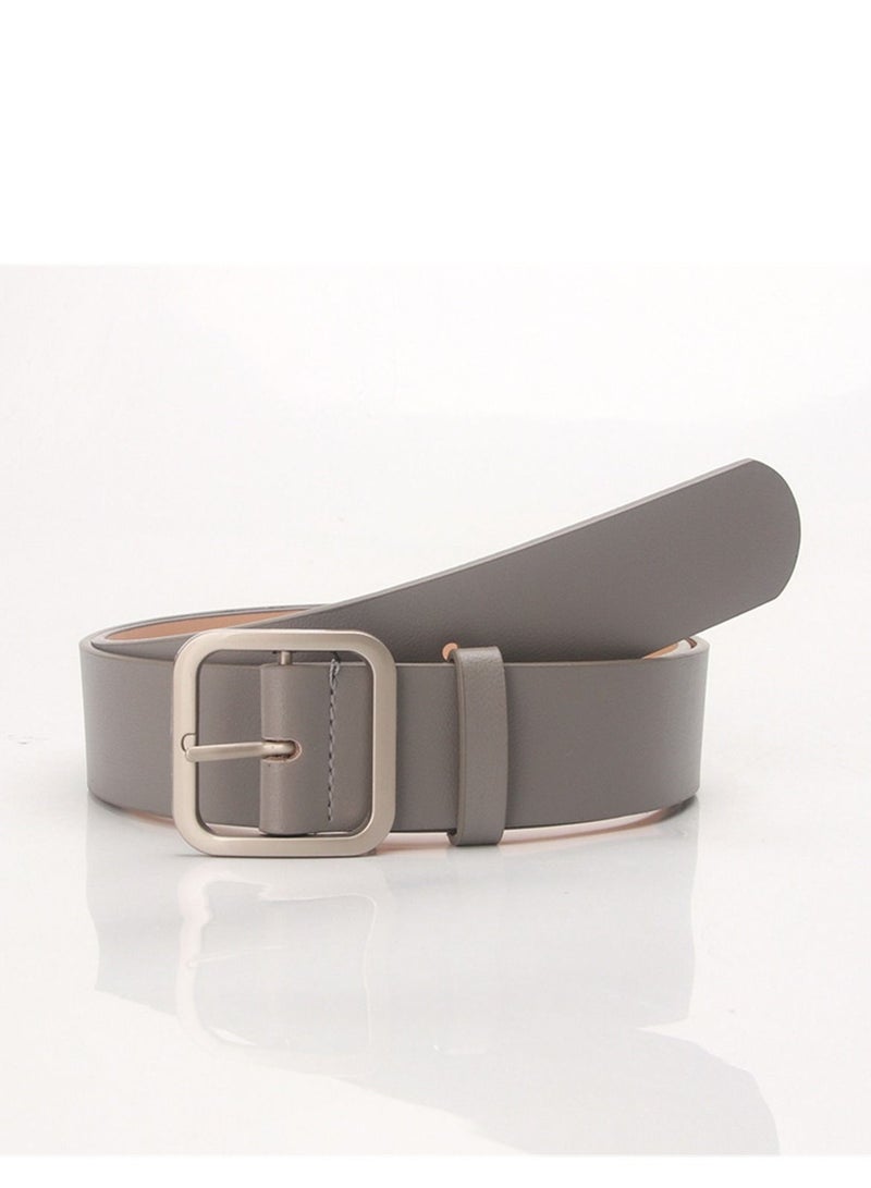 Vintage Simple Versatile Square Button PU Leather Belt 105cm Grey