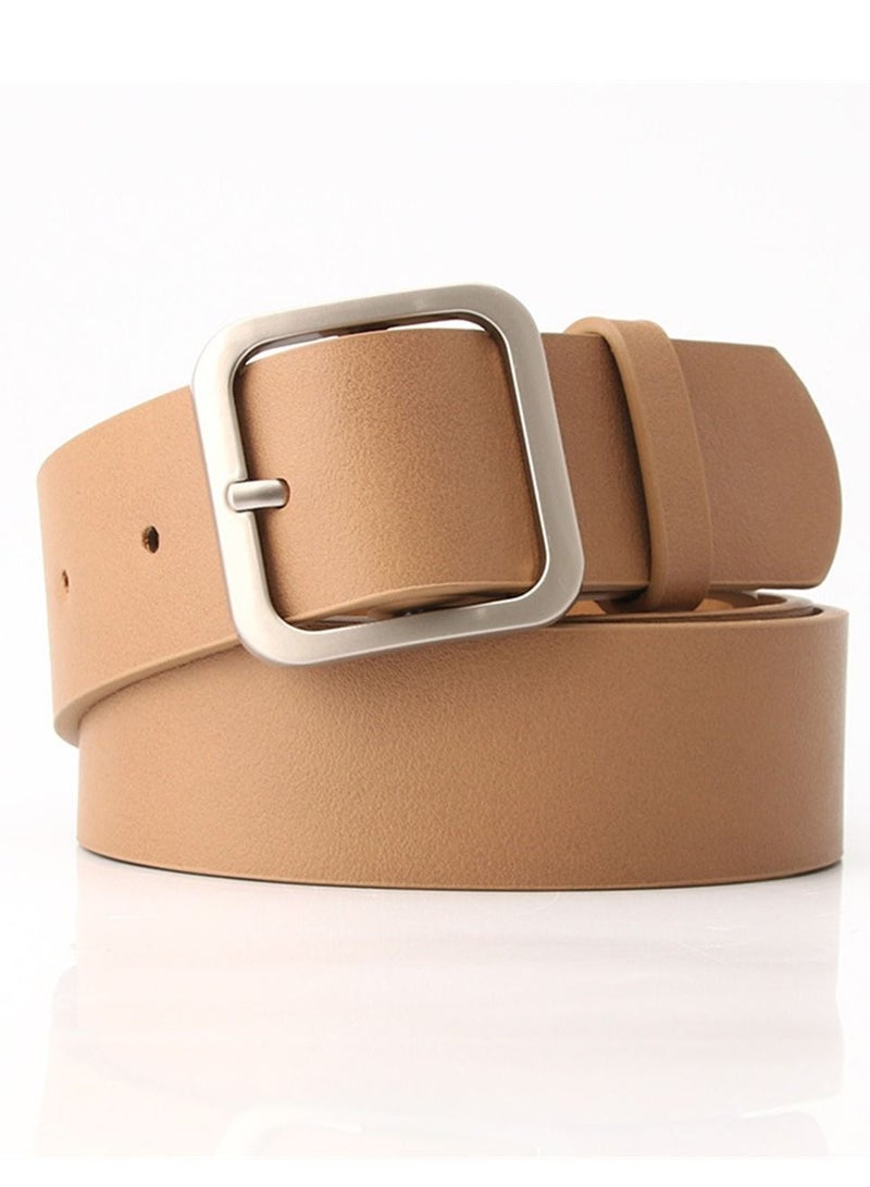 Vintage Simple Versatile Square Button PU Leather Belt 105cm  Brown