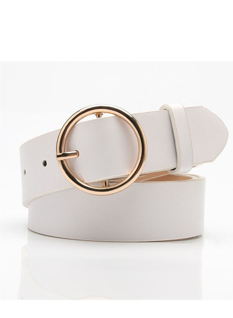 Round Button Casual Simple Versatile Women's Jeans Accessory Belt 105cm White