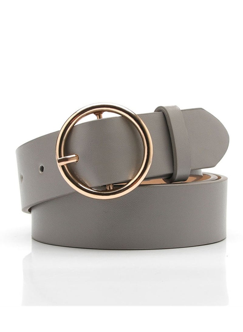 Round Button Casual Simple Versatile Women's J eans Accessory Belt 105cm Grey