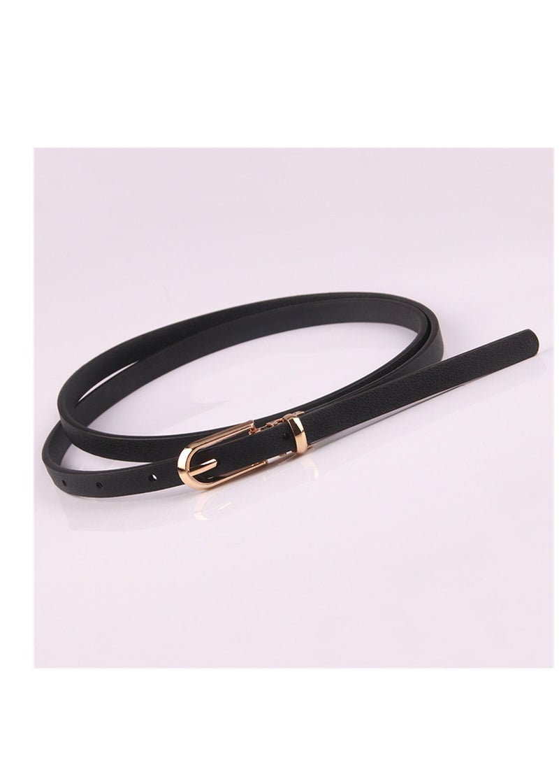 Dress With Sweater Thin Belt Women's Versatile Needle Button PU Small Belt 105cm Black