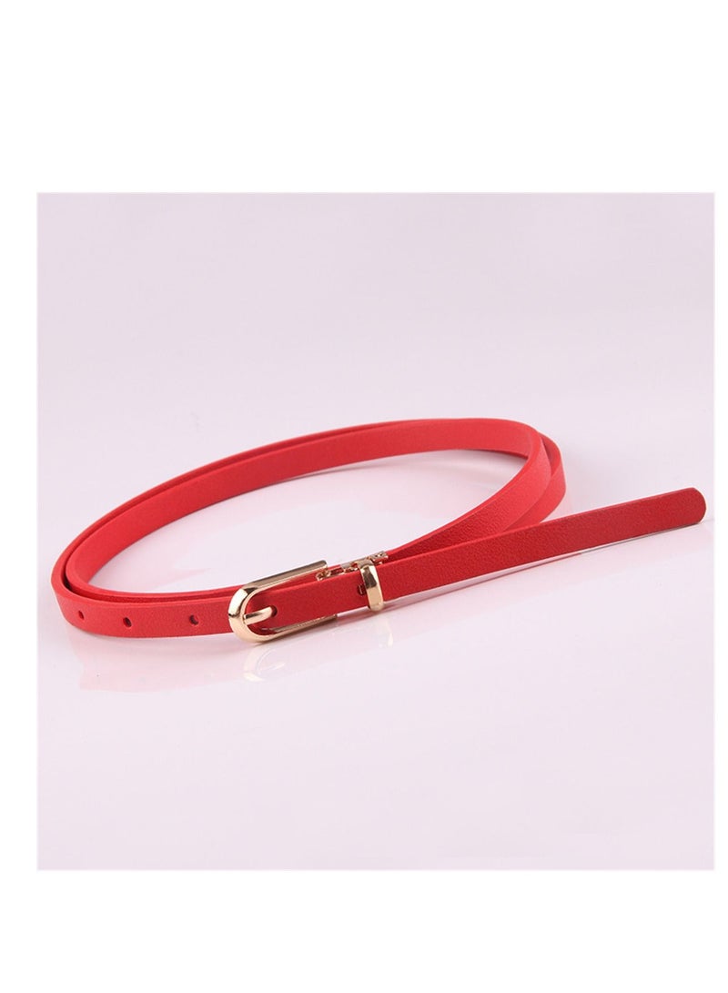 Dress With Sweater Thin Belt Women's Versatile Needle Button PU Small Belt 105cm Red