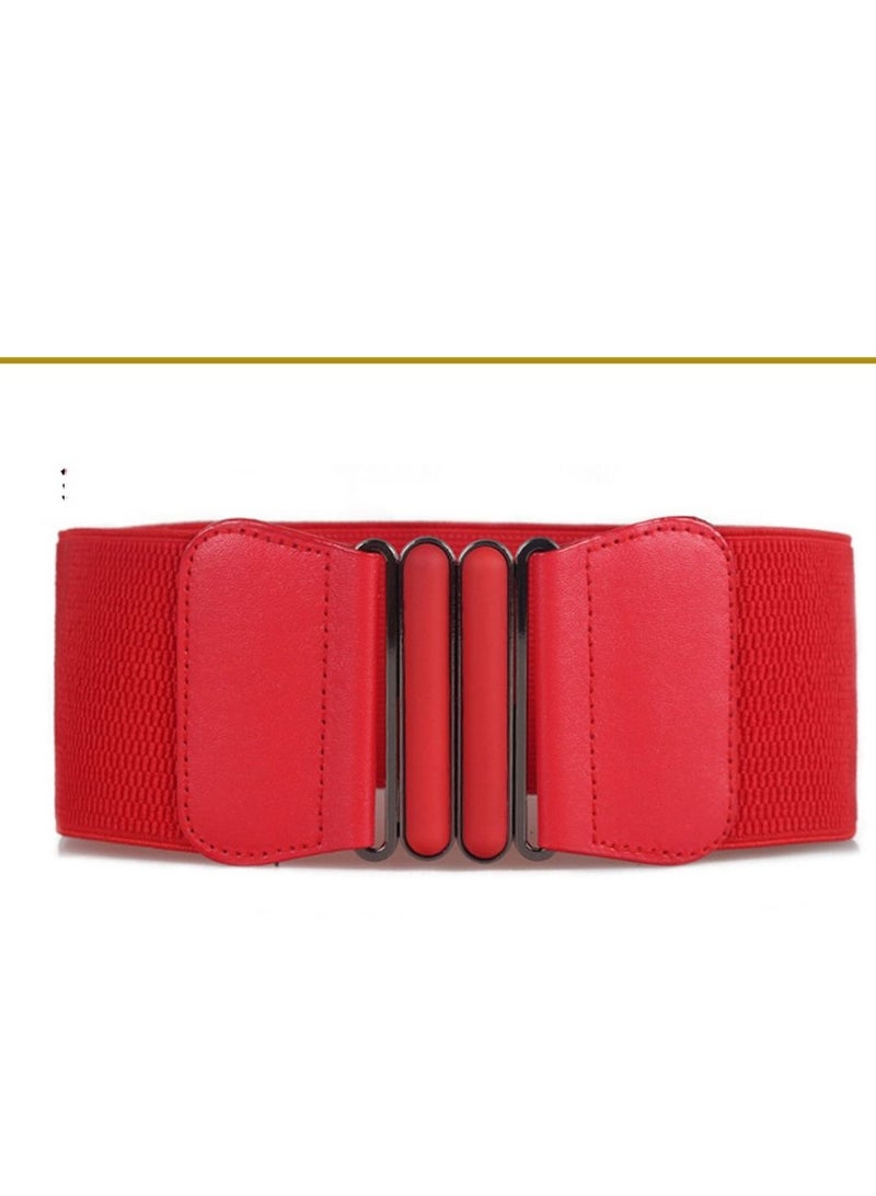 Simple Ultra Wide Women's Decoration On Buckle Waist Seal Elastic 90g  Red