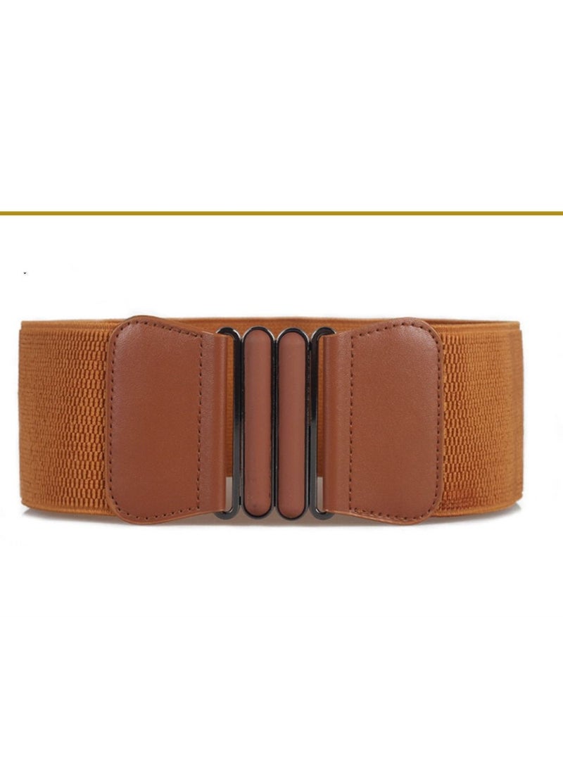 Simple Ultra Wide Women's Decoration On Buckle Waist Seal Elastic 90g  Brown