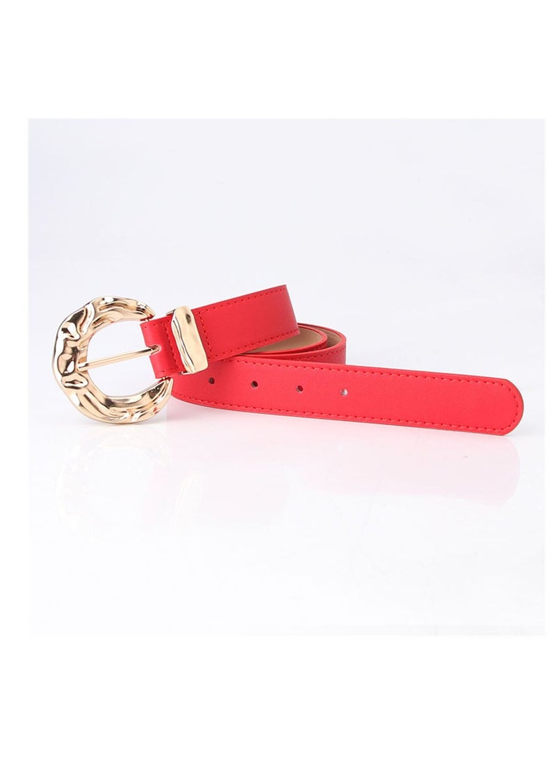Fashion Personality Student Decoration Trend Women Metal Buckle Belt 106cm Red