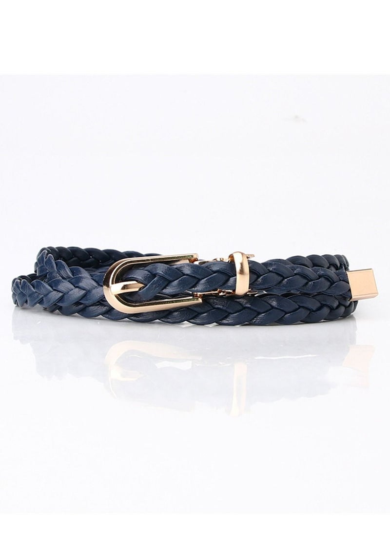 Fashion women's Knitted Dress Suit Embellishes With Small Belt Buckle 106cm Blue