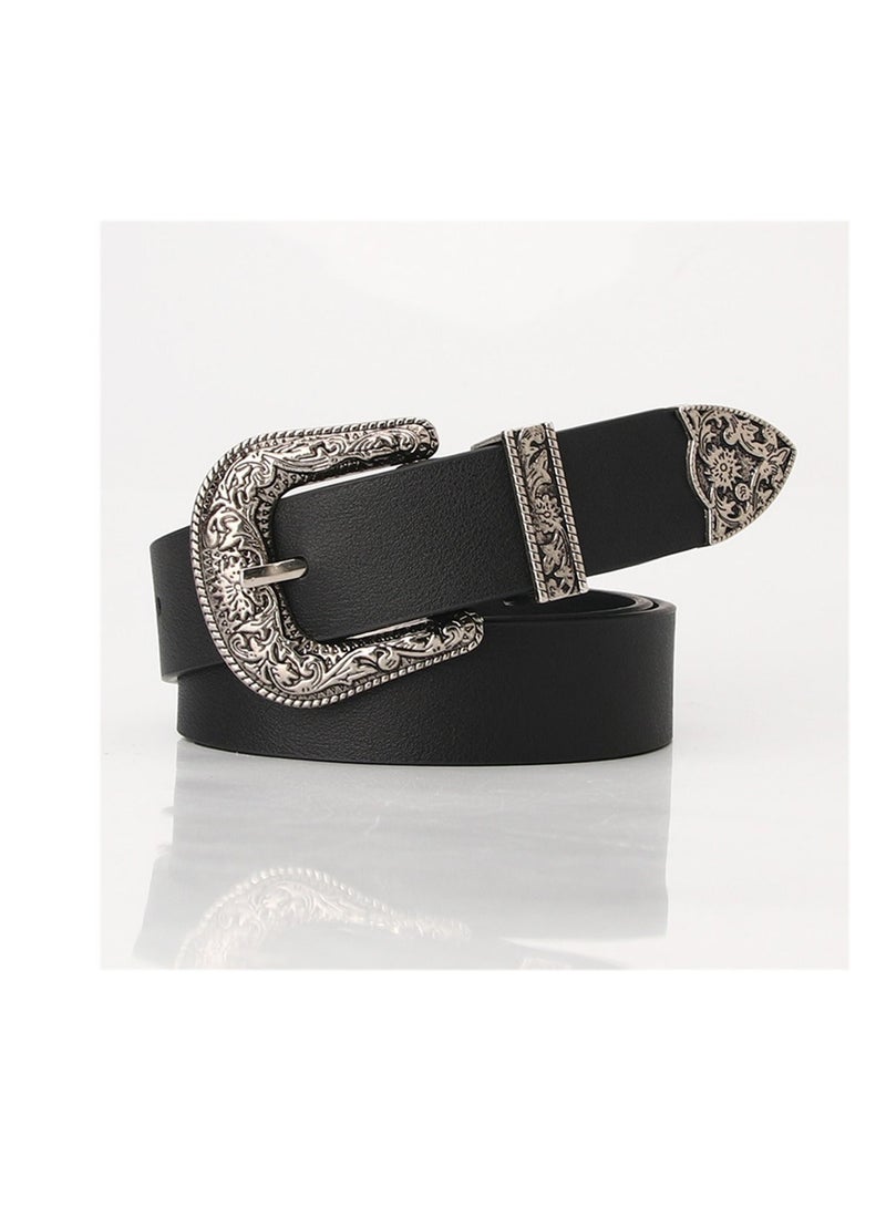Classic Ladies Retro Pin Buckle Cool Decorative Jeans Belt 105cm Black