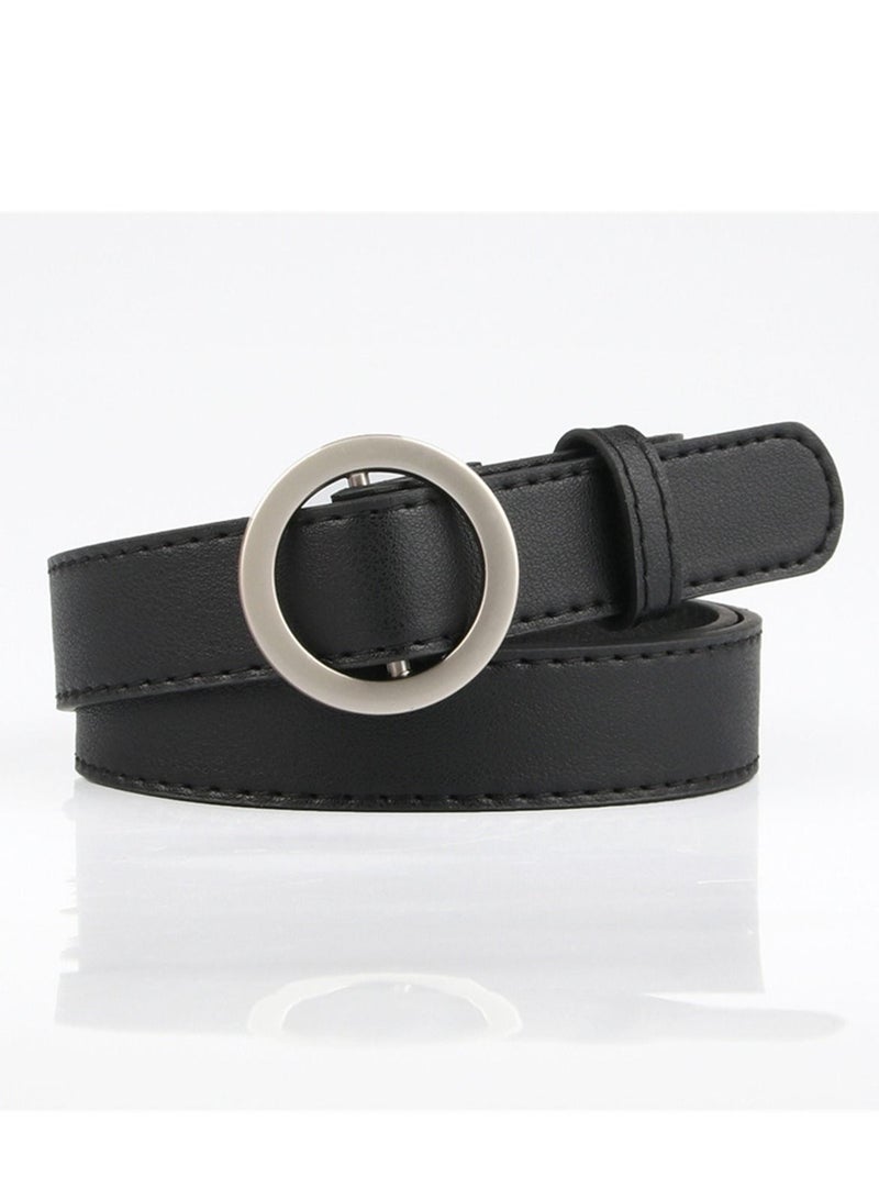 Round Buckle Non-hole Simple Student Jeans Belt 105cm Black