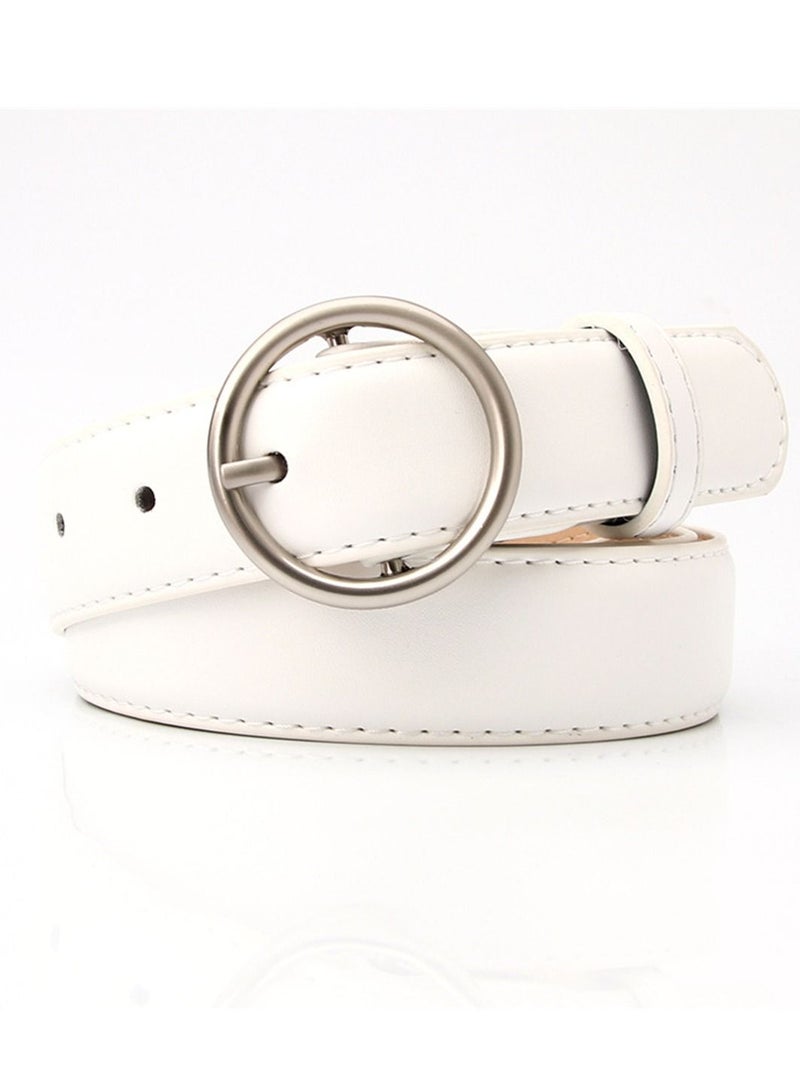 Ladies Belt Of Casual Pu Leather Jeans With Round Button Decoration 105cm  White