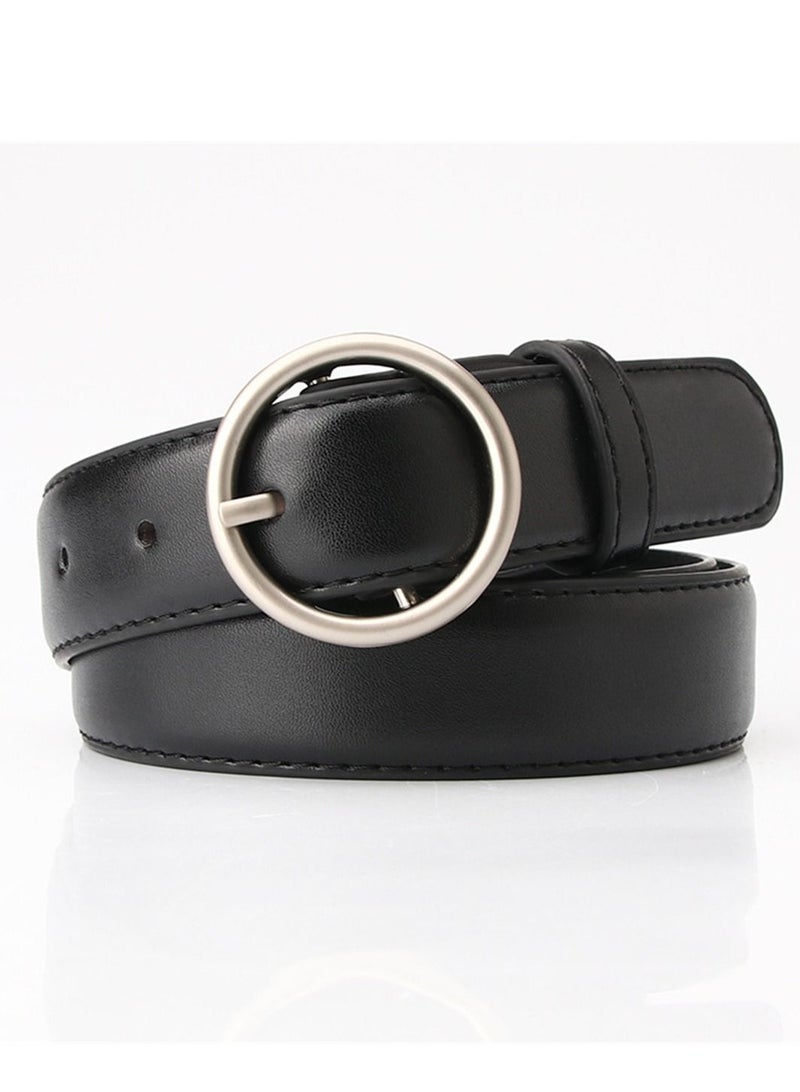 Ladies Belt Of Casual Pu Leather Jeans With Round Button Decoration 105cm Black