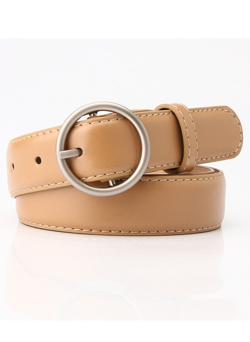 Ladies Belt Of Casual Pu Leather Jeans With Round Button Decoration 105cm  Brown