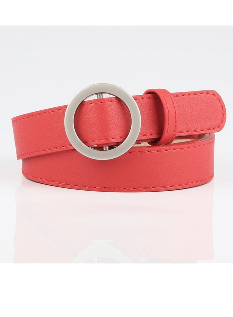 Round Buckle Non-hole Simple Student Jeans Belt 105cm Red