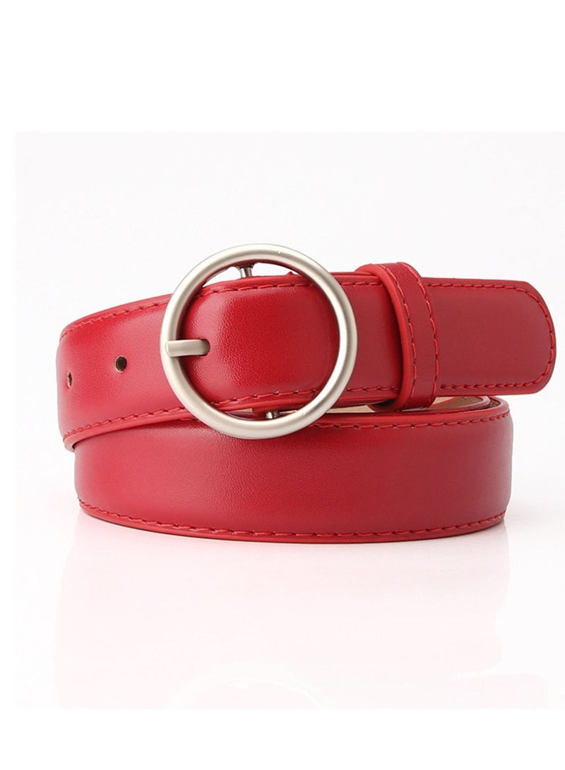 Ladies Belt Of Casual Pu Leather Jeans With Round Button Decoration 105cm Red