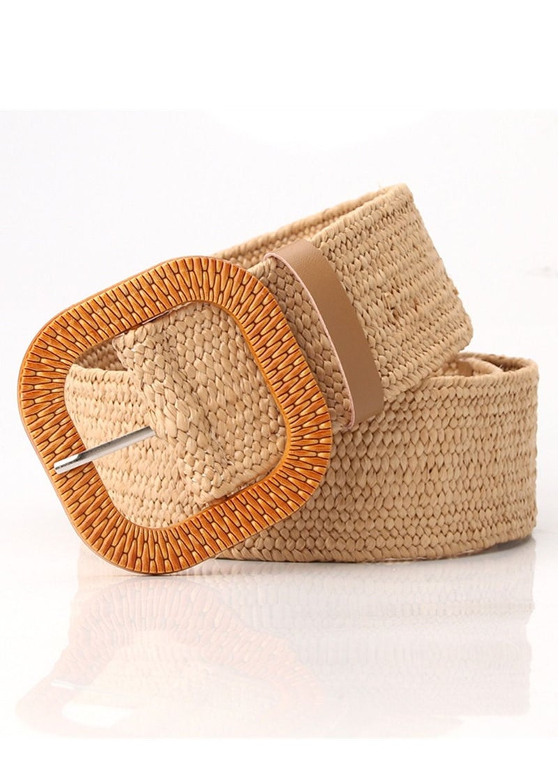 Imitation Grass Knitted Simple All Round Buckle Elastic Braided Elastic Belt 97cm Brown