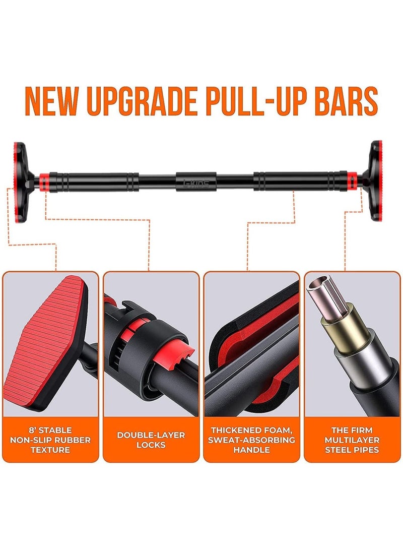 Doorway Pull Up Bar with Indoor Swing Trapeze Bar and Cartoon Gymnastic Rings for Kids Adults,39in-59in with Red Swing