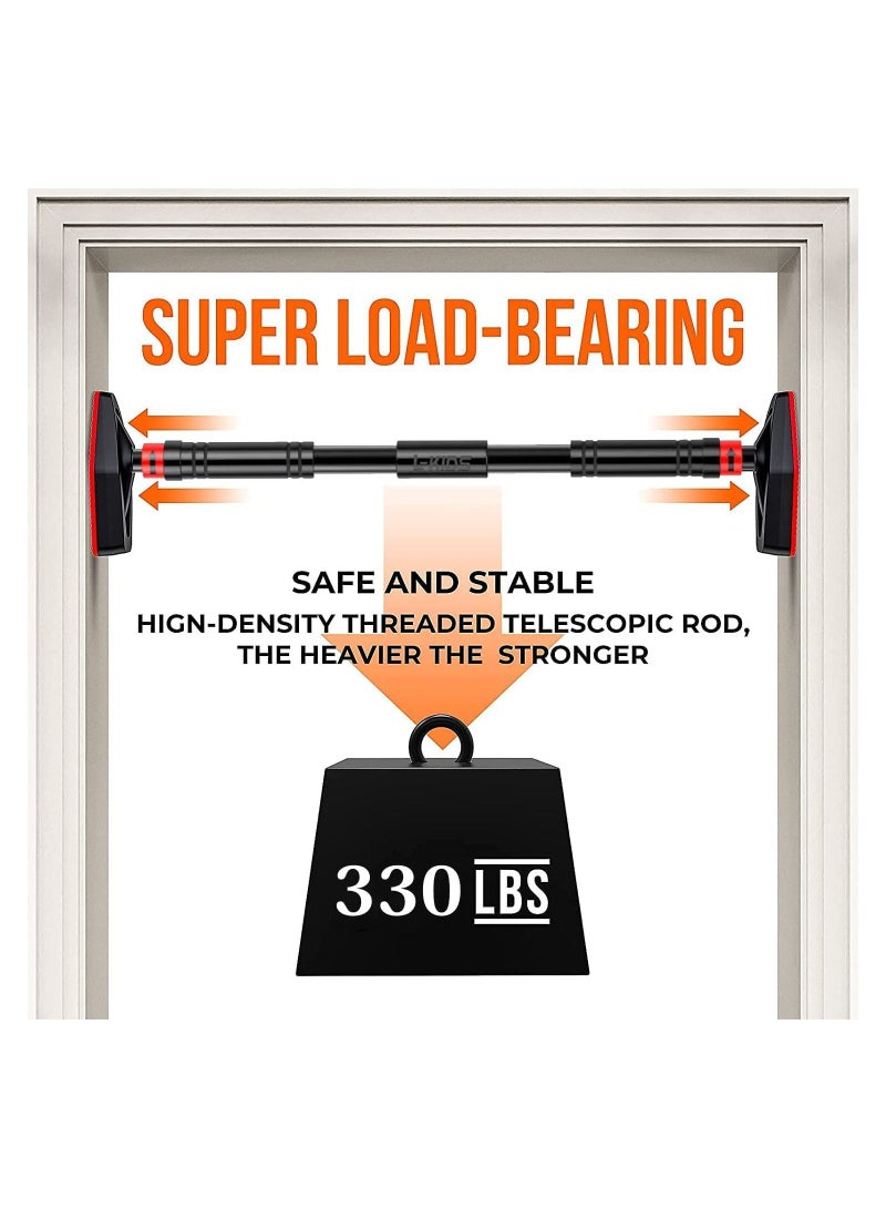 Doorway Pull Up Bar with Indoor Swing Trapeze Bar and Cartoon Gymnastic Rings for Kids Adults,39in-59in with Red Swing