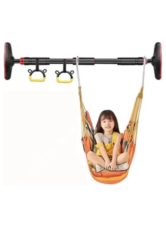 Doorway Pull Up Bar with Indoor Swing Trapeze Bar and Cartoon Gymnastic Rings for Kids Adults,26in-39in with Yellow Swing