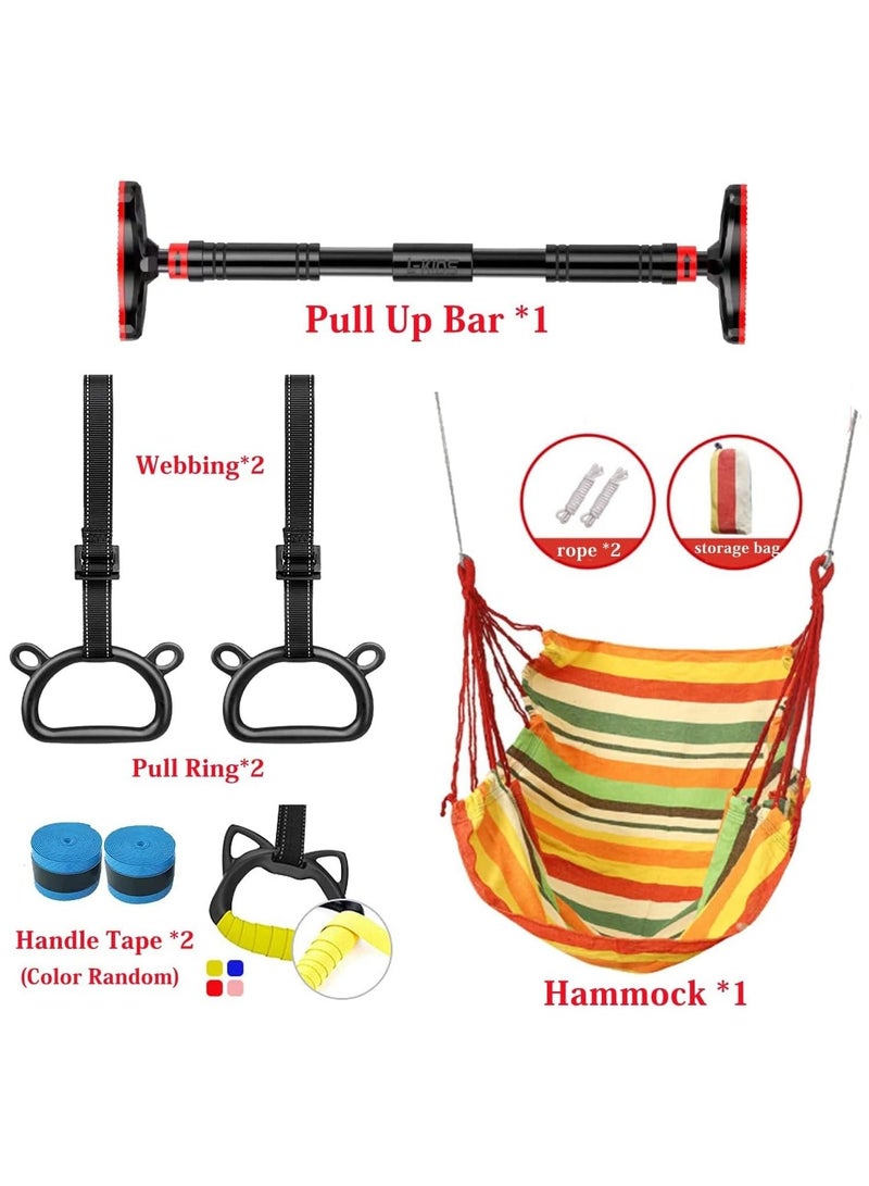 Doorway Pull Up Bar with Indoor Swing Trapeze Bar and Cartoon Gymnastic Rings for Kids Adults,26in-39in with Yellow Swing