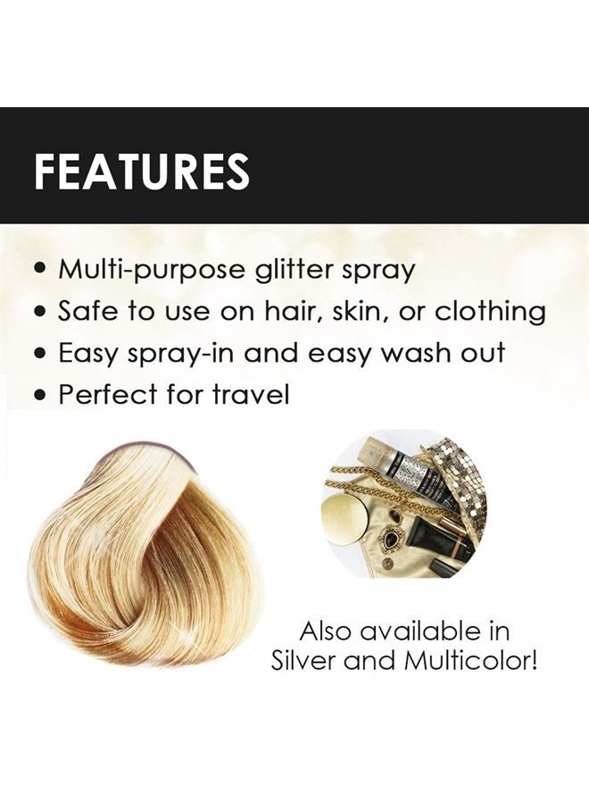 Temporary Hair and Body Glitter Color Spray, Travel Spray, Lightweight, Adds Sparkly Shimmery Glow, Perfect to use On Hair, Skin, or Clothing, 2.2 oz - Glitter GOLD x 1 Pack