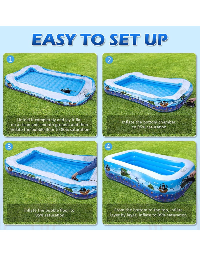 Inflatable Swimming Pool Kiddie Pool Large Size Blow Up Swimming Pool for Family Adults Kids Toddler Giant Rectangle Lounge Blowup Pool for Indoor Outdoor Backyard Ground 210cm x 150cm x 60cm