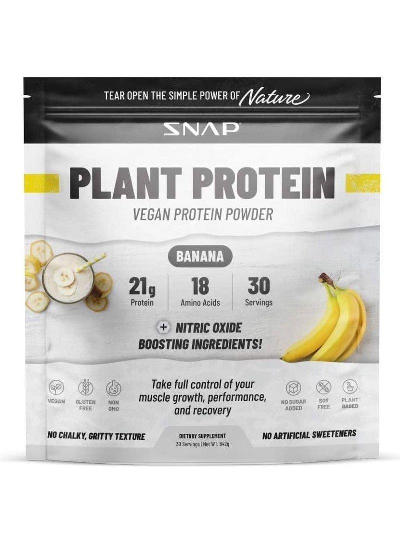 Plant Protein Vegan Protein Powder - Banana With Nitric Oxide Boosting Ingredients - 30 Servings Dietary Supplement