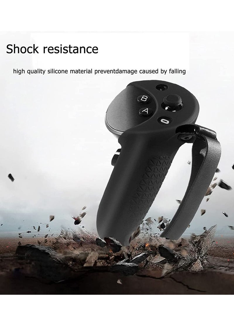 Controller Grips Protector Compatible with Meta Quest Pro Touch Game Controller Protector Cover Precise Hole Position Soft Silicone Grips Accessories with Knuckle Straps  Black