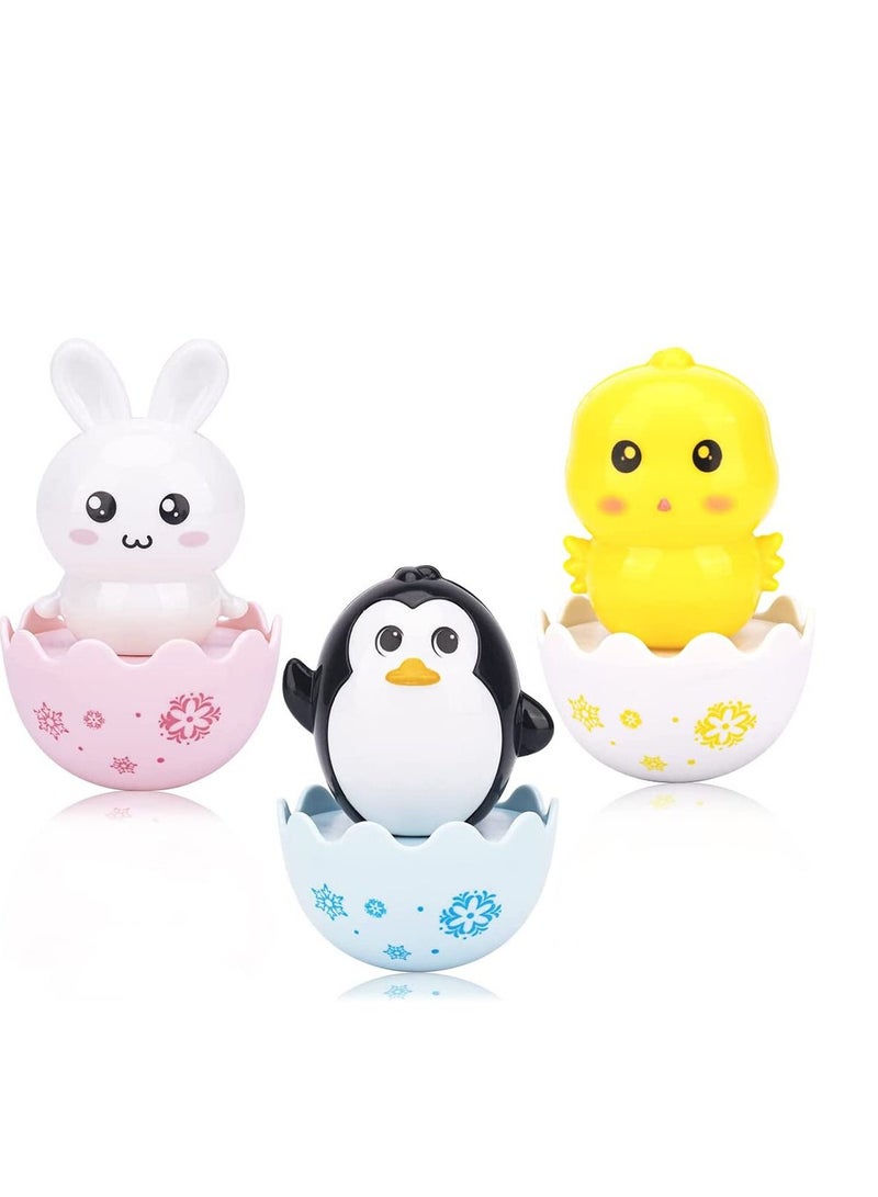 Cute Tumbler Toys Penguin Bunny Chick Roly Poly Egg Toys Soft Bell Tones Colorful Design Portable Toddler Birthday Gifts Party Decoration 3PCS