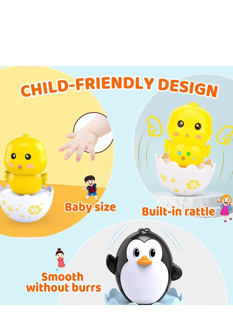 Cute Tumbler Toys Penguin Bunny Chick Roly Poly Egg Toys Soft Bell Tones Colorful Design Portable Toddler Birthday Gifts Party Decoration 3PCS