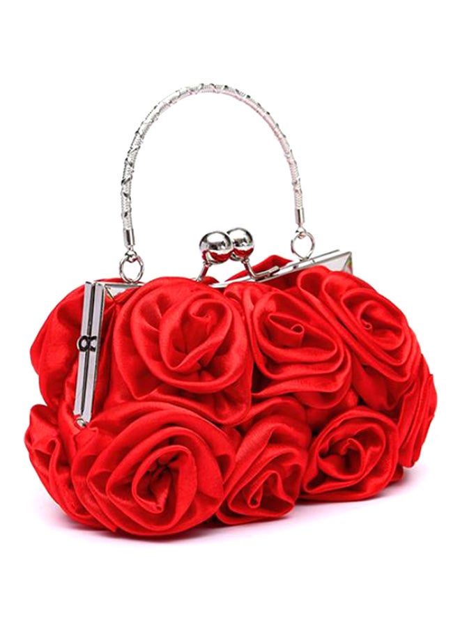 Rose Flower Pattern Clutch Red