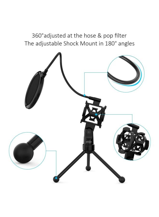 Pop Filter Studio Microphone Mic With Tripod Stand I3932zxc Black