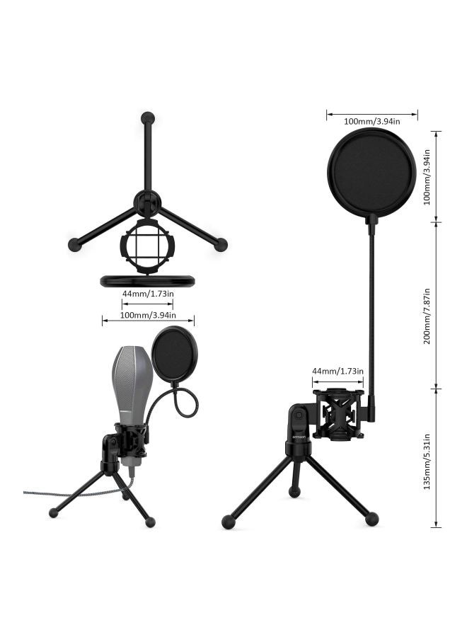 Pop Filter Studio Microphone Mic With Tripod Stand I3932zxc Black