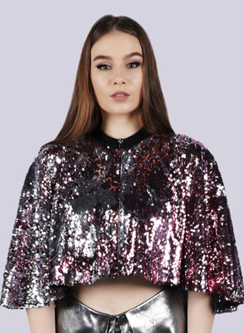 Grace - Flared Cape Sequins Top