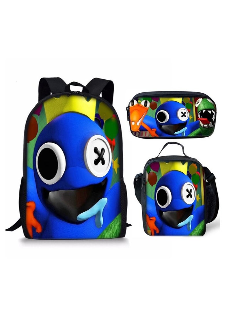 3-Piece Rainbow Friends 3D Print Insulated Lunch Backpack Set Multicolour