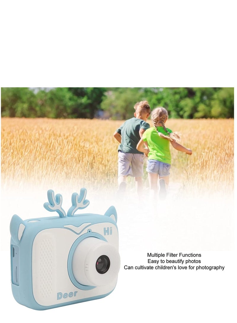 Kids Camera, 2.0 Inch Screen 1080P 2000W Pixels Camera, Digital Camcorder with Flash, Support One Key Video Recording, AI Intelligent Face Recognition Algorithm for Travel, Wedding (Blue)