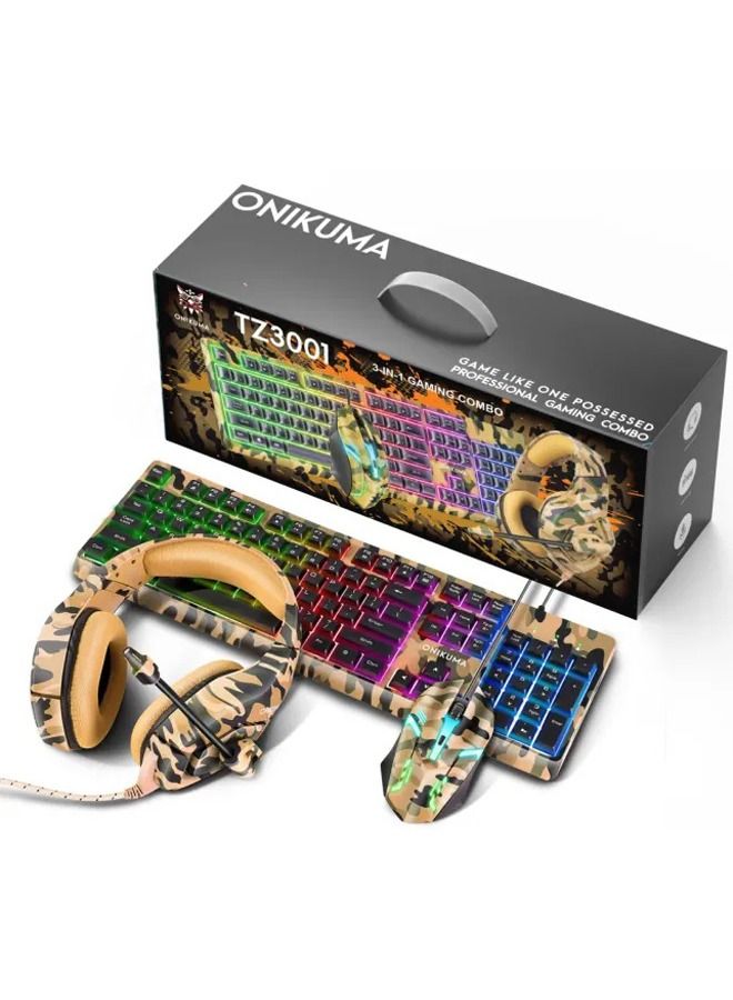 3-in-1 Gaming Combo Wired Keyboard And Mouse With Headphone