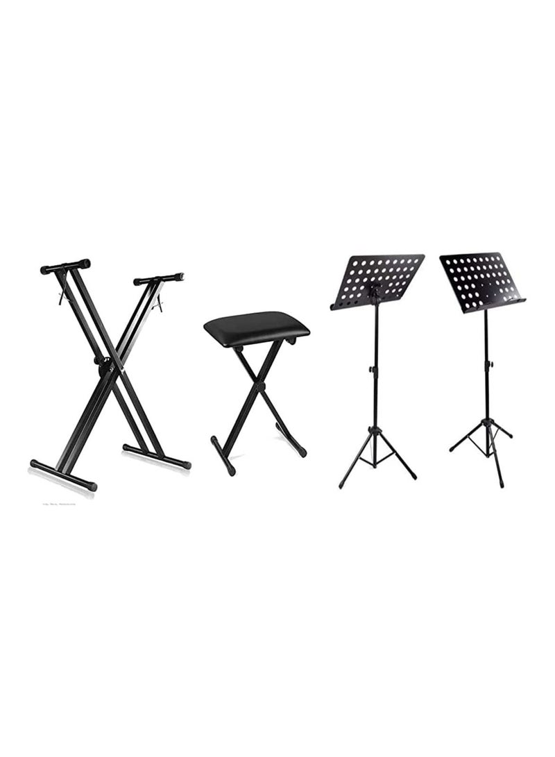 Megarya Adjustable Double X Style Piano Keyboard Stand - Black & Piano Bench & Adjustable Folding Sheet Music Stand(x4xad4)