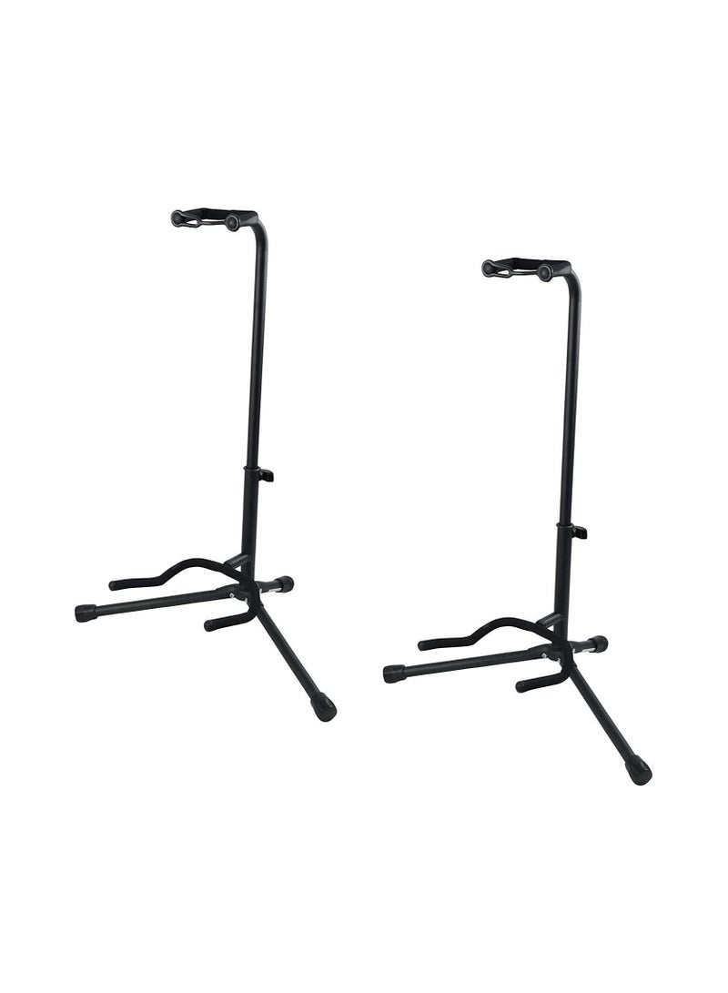 Adjustable Guitar Stand; Holds Single Electric or Acoustic Guitar (Two-Pack, Black)