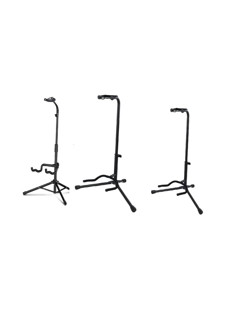Adjustable Guitar Stand; Holds Single Electric or Acoustic Guitar (Three-Pack, Black)