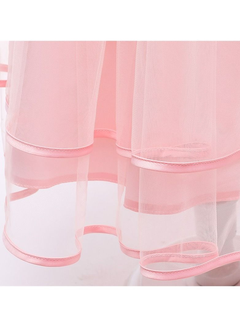 Mesh layered pearl pattern pink long party dress for girls