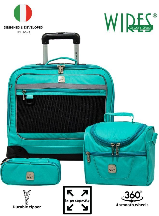 Wires 4-Wheeled Kids Trolley School Bag with Lunch Bag + Pencil Case New Collection W24177 (Dimensions: 46x32x22cm)-Teal