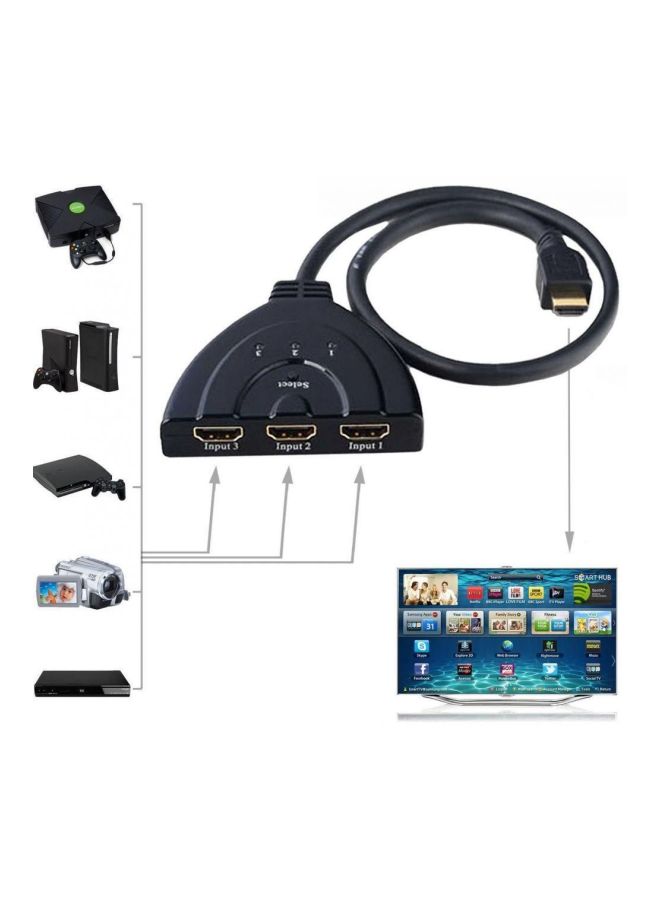 Black Color 1080P Hdmi 3 Port Auto Switch Splitter Switcher Hub Box Cable For Dvd Hdtv Stb