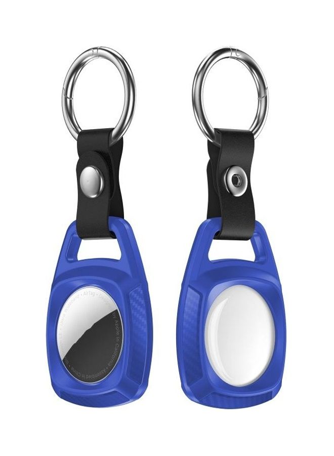 TPU Carbon Fiber Texture Shockproof Case With Keychain For Apple AirTag Royal Blue