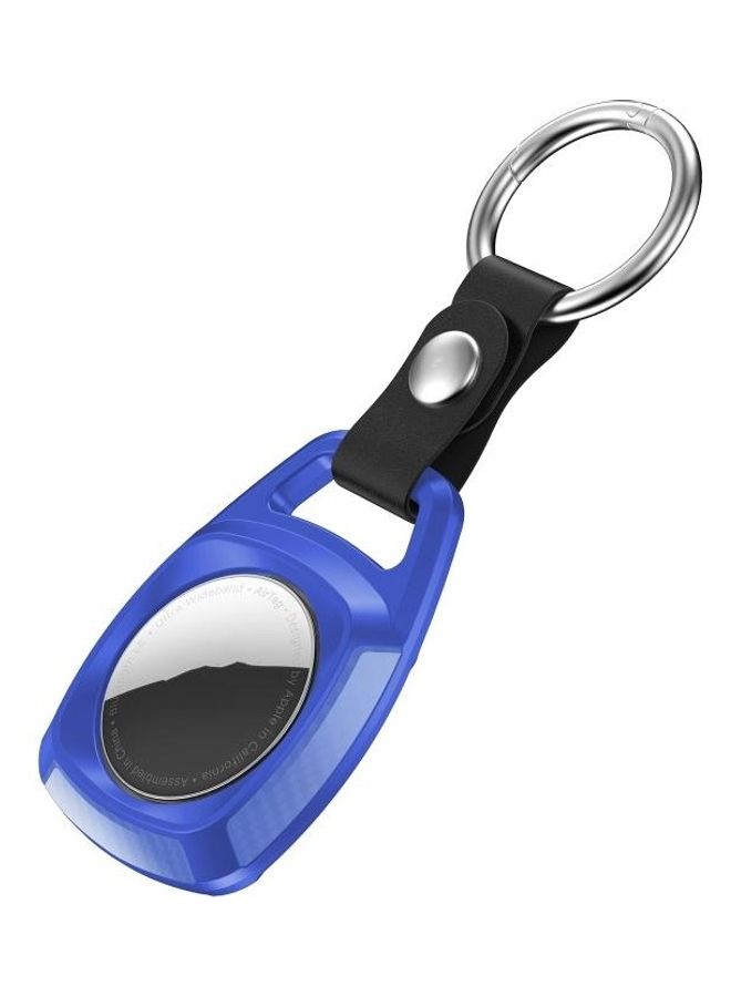 TPU Carbon Fiber Texture Shockproof Case With Keychain For Apple AirTag Royal Blue