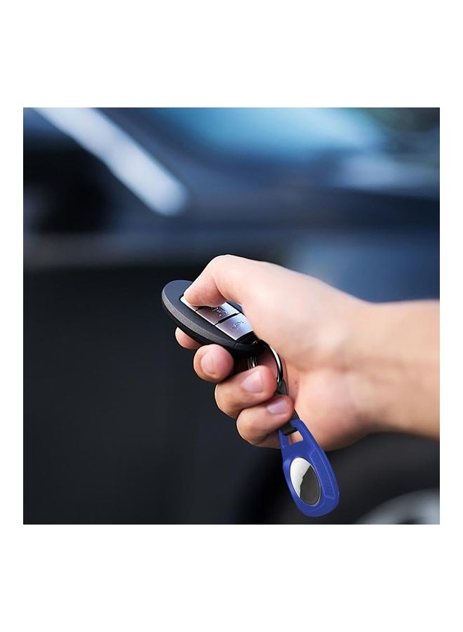TPU Carbon Fiber Texture Shockproof Case With Keychain For Apple AirTag Royal Blue