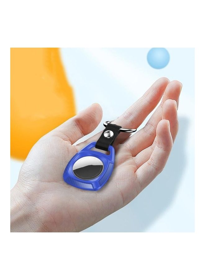 TPU Carbon Fiber Texture Shockproof Case With Keychain For Apple AirTag Royal Blue