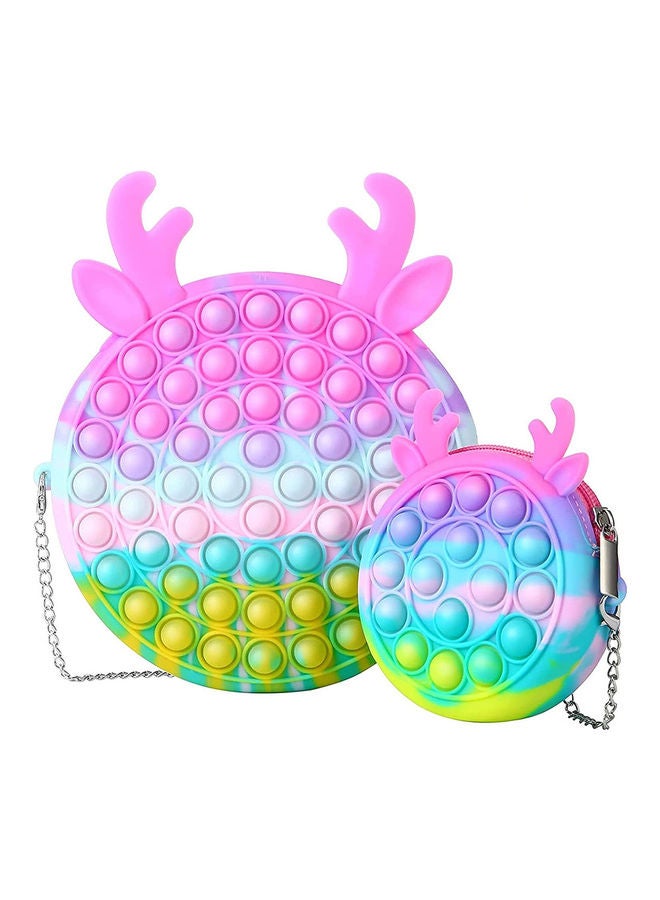2-Piece Bubble Pop Sensory Fidget Reindeer Design Shoulder Toy Bag 18.5x18.5x2cm
