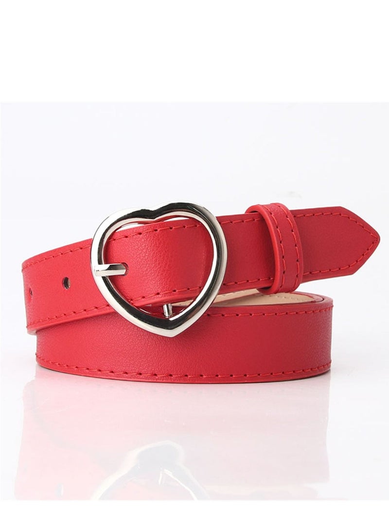 Women's All-purpose Denim Pants With Heart-shaped Pin Buckle Belt 105cm Red