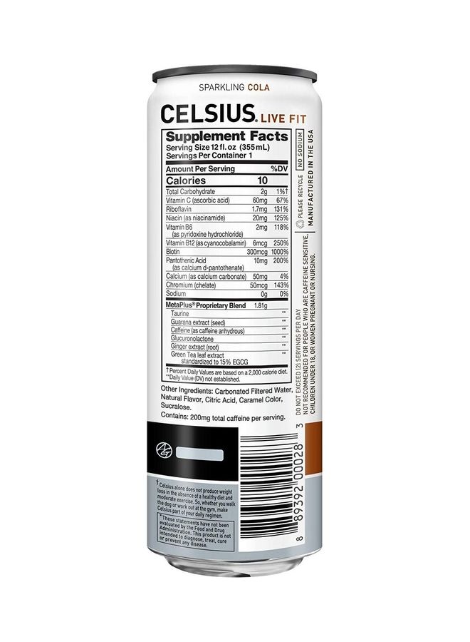 Celsius Sparkling Cola Essential Energy Drink 12 Fl Oz 355mL (Pack of 12)