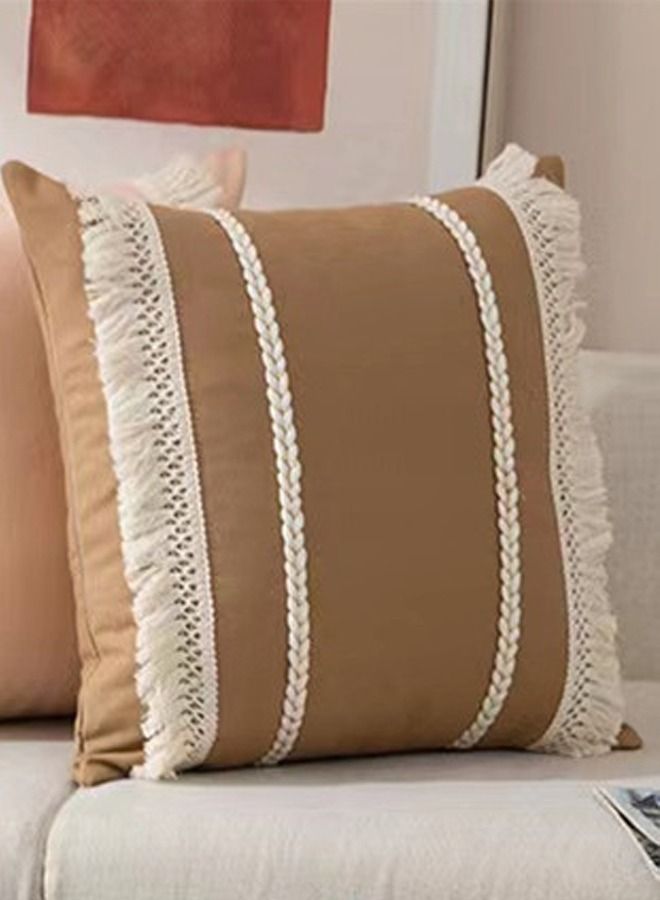 4-Piece Bohemia Tassel Braid Pillow Cover/Throw Pillowcase/Sofa pillow Cover Canvas Material Brown/Beige 45 x 45 Centimeter